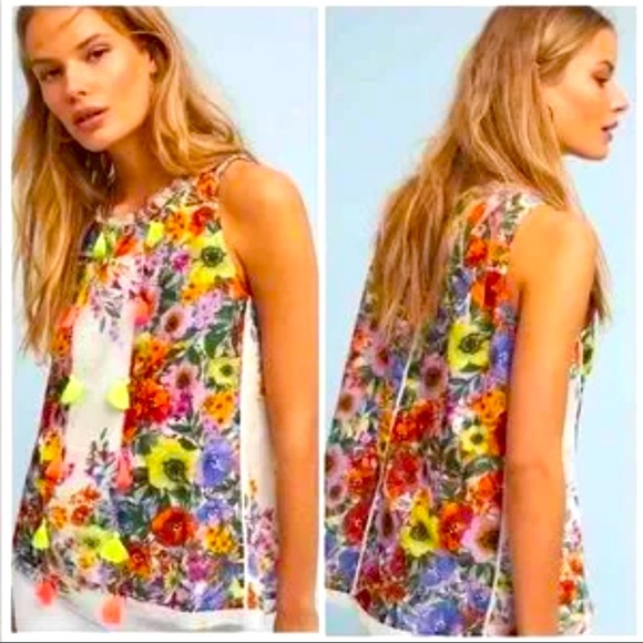 Floral Multicolor Sleeveless tassel floral colorful Nein blouse by raga fall top - Picture 1 of 7